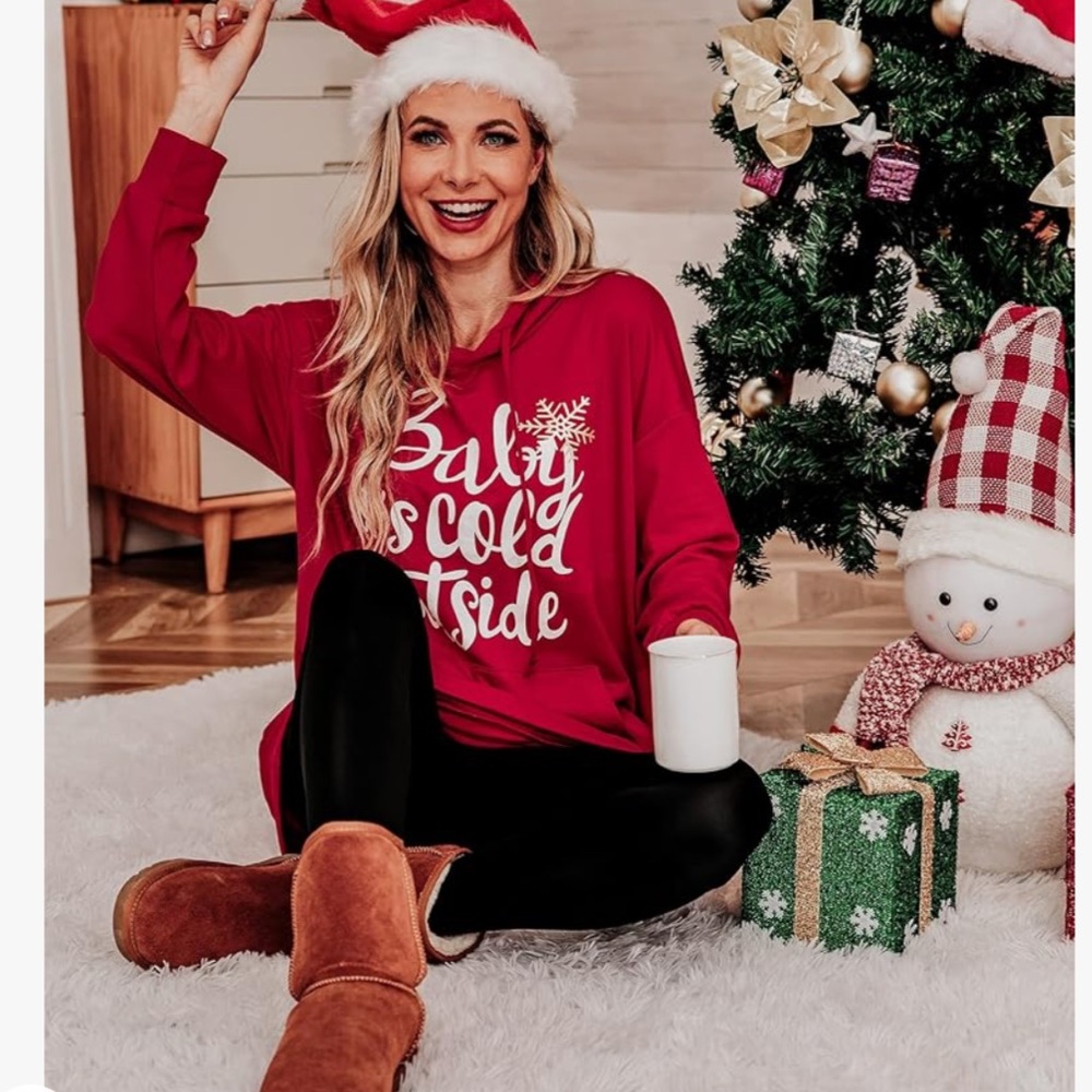 Christmas Oversized Sweatshirts Dress/Tunic with Pockets and Hood, NWOT